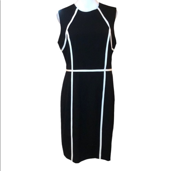 NEW CALVIN KLEIN BODYCON BLACK WITH WHITE PIPING SHEATH DRESS SZ 6 PANEL - Picture 5 of 9